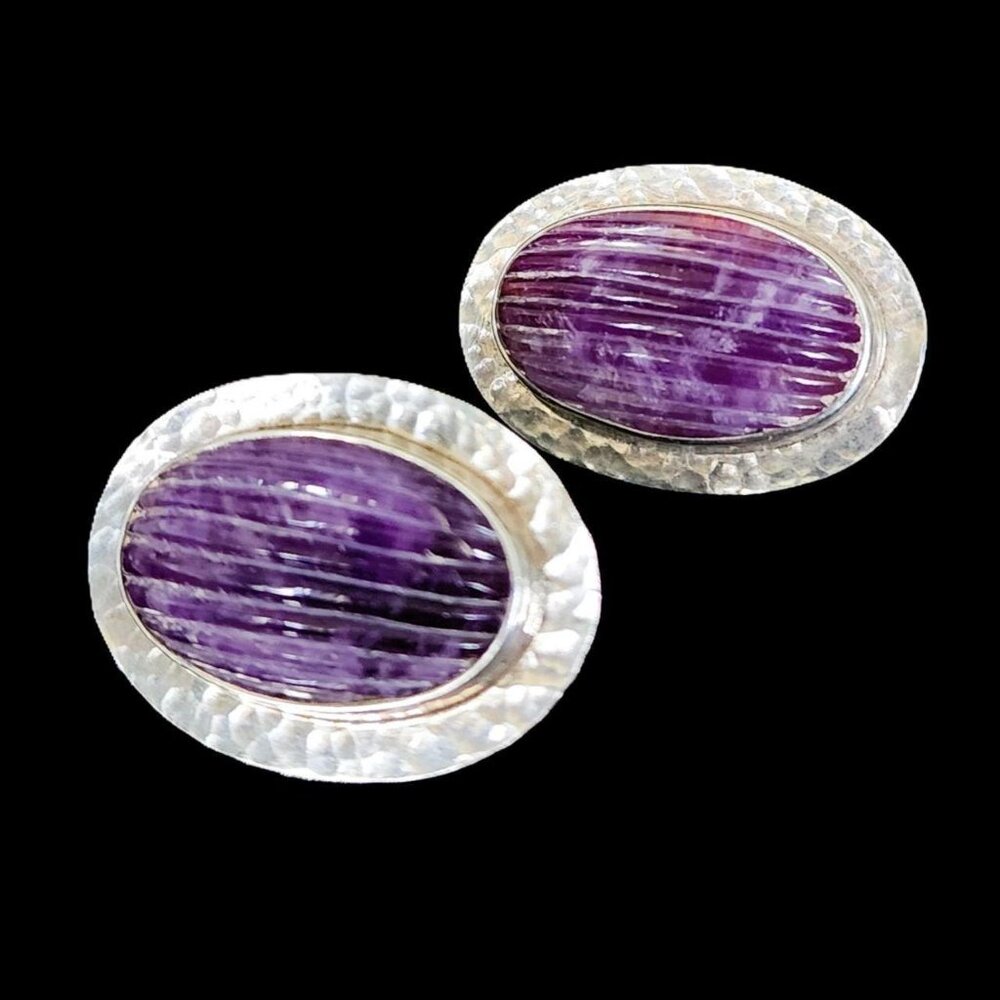 Vintage Dramatic Modernist Pepe Cerroblanco Sterling Silver Amethyst Earrings - Picture 6 of 6